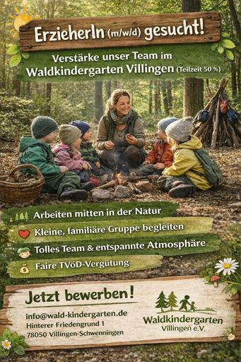 Stelle ErzieherIn in der Natur Waldkindergarten Villingen 50 %