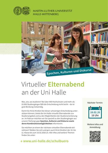 Uni Halle Einladung zum virtuellen Elternabend I Epochen, Kulturen und Diskurse