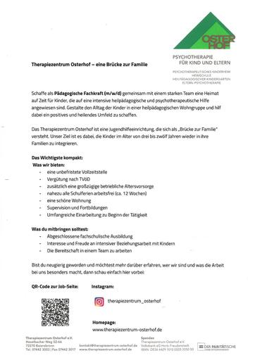 Pädagogische Fachkraft - Therapiezentrum Osterhof