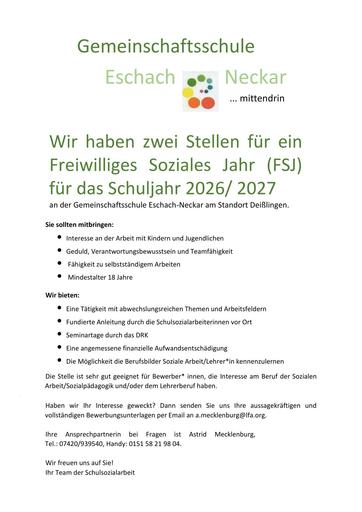 FSJ Gemeinschaftsschule Eschach Neckar für 26/27