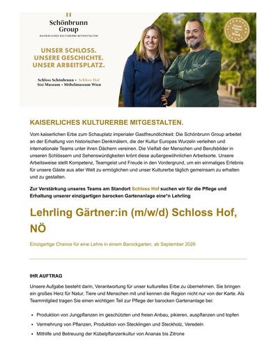 Stelle Lehrling Gärtner:in Schloss Hof, Österreich